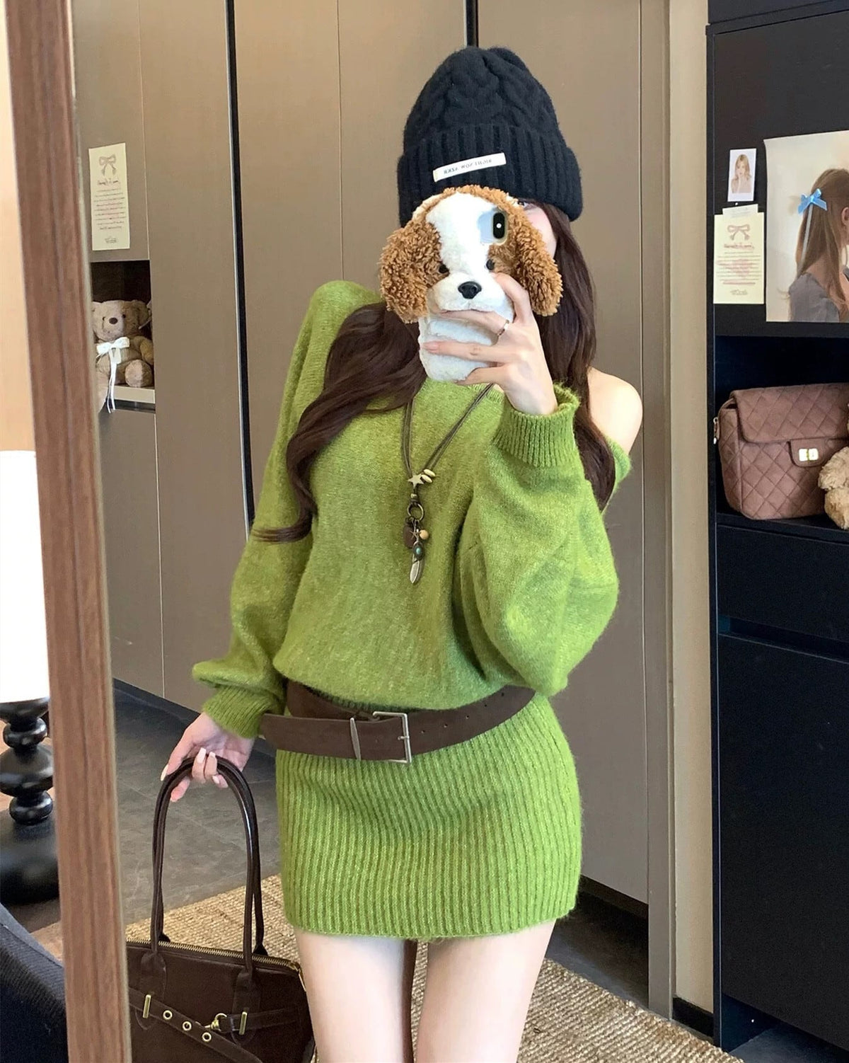 【dress】オフショルニットミニワンピース　N3359
