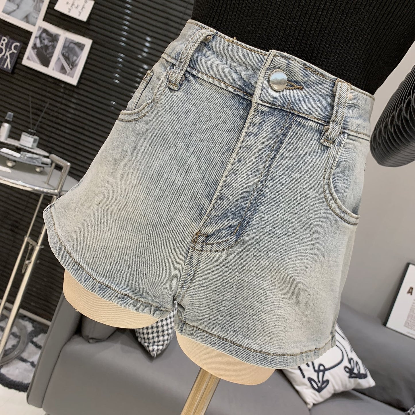 【bottoms】バックリボンデニムショートパンツ　M30724