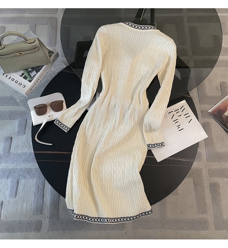 【dress】Vネックニットワンピース　M25364