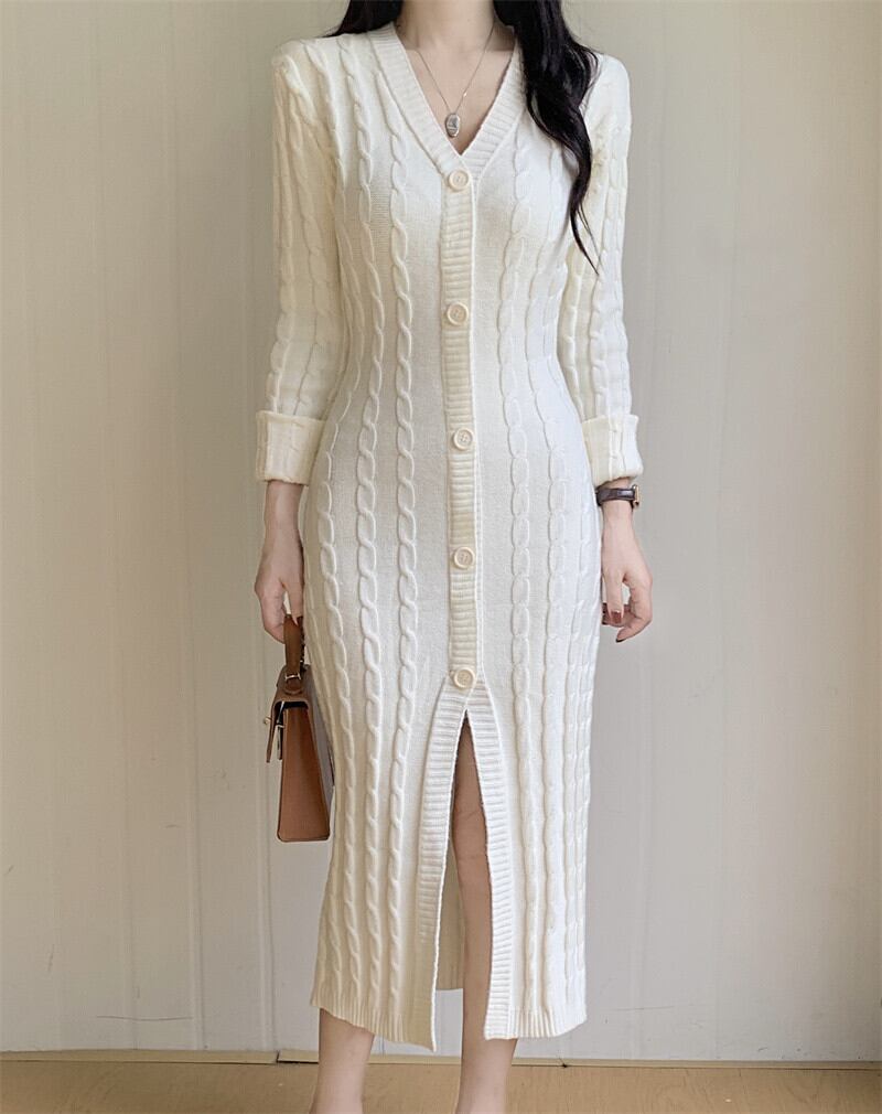 【dress】Vネックニットワンピース　M27377