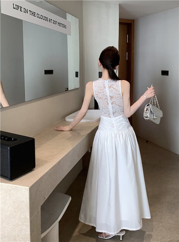 【dress】レース切り替えワンピース　M24053