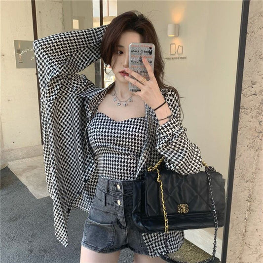 【set】千鳥格子ブラウス+キャミソール２点セットG21292