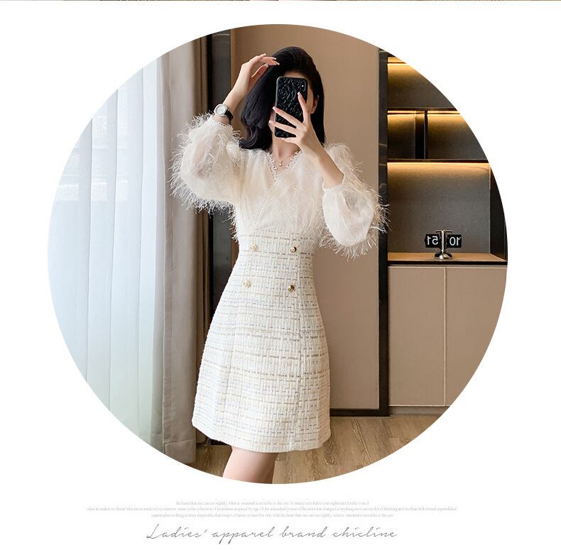 【dress】Vネックドッキングワンピース　M27441