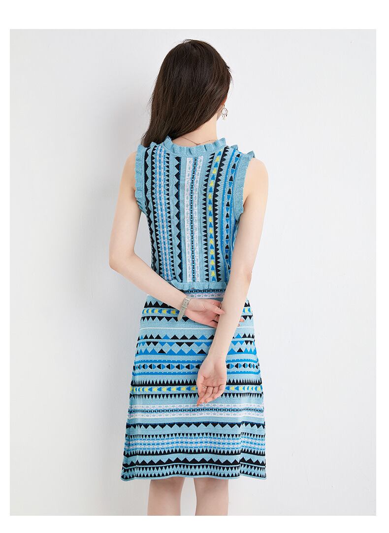 【dress】ファッションストライプ柄切り替え気質満点ノースリーブニット ワンピース G0407