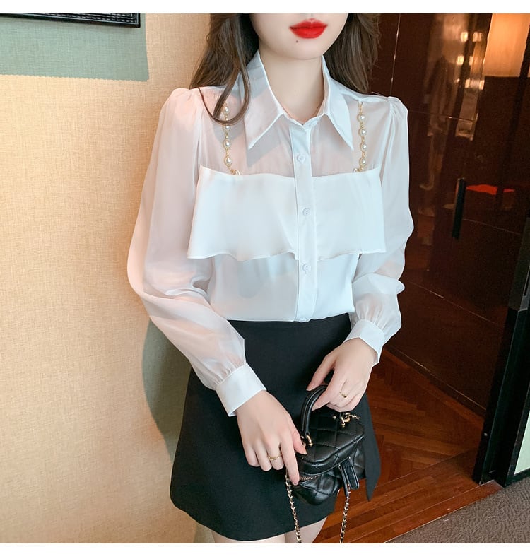 【tops】フリルシャツトップス　M25659