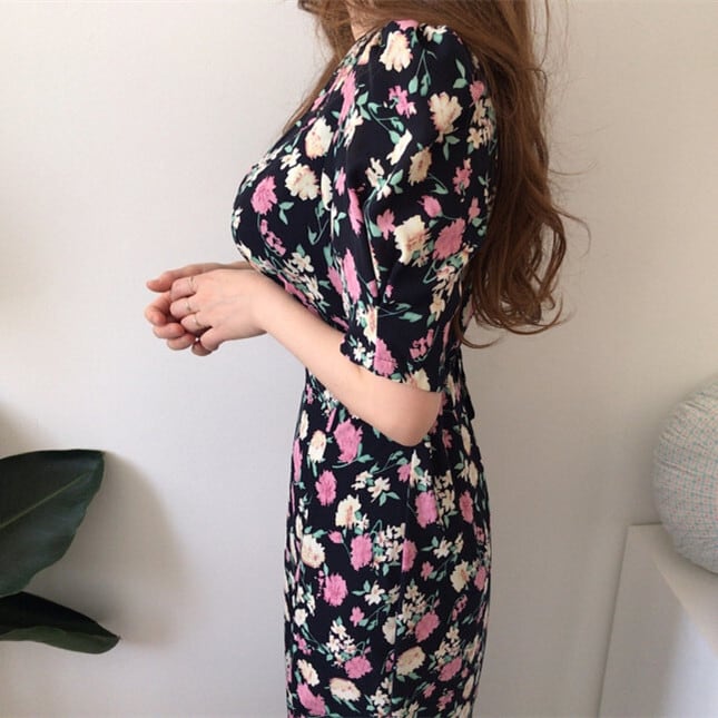 【dress】花柄スリットワンピース　M24720