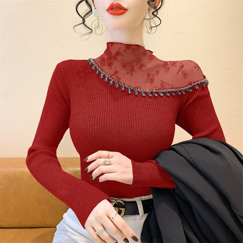 【tops】レースドッキングニットトップス　M28653