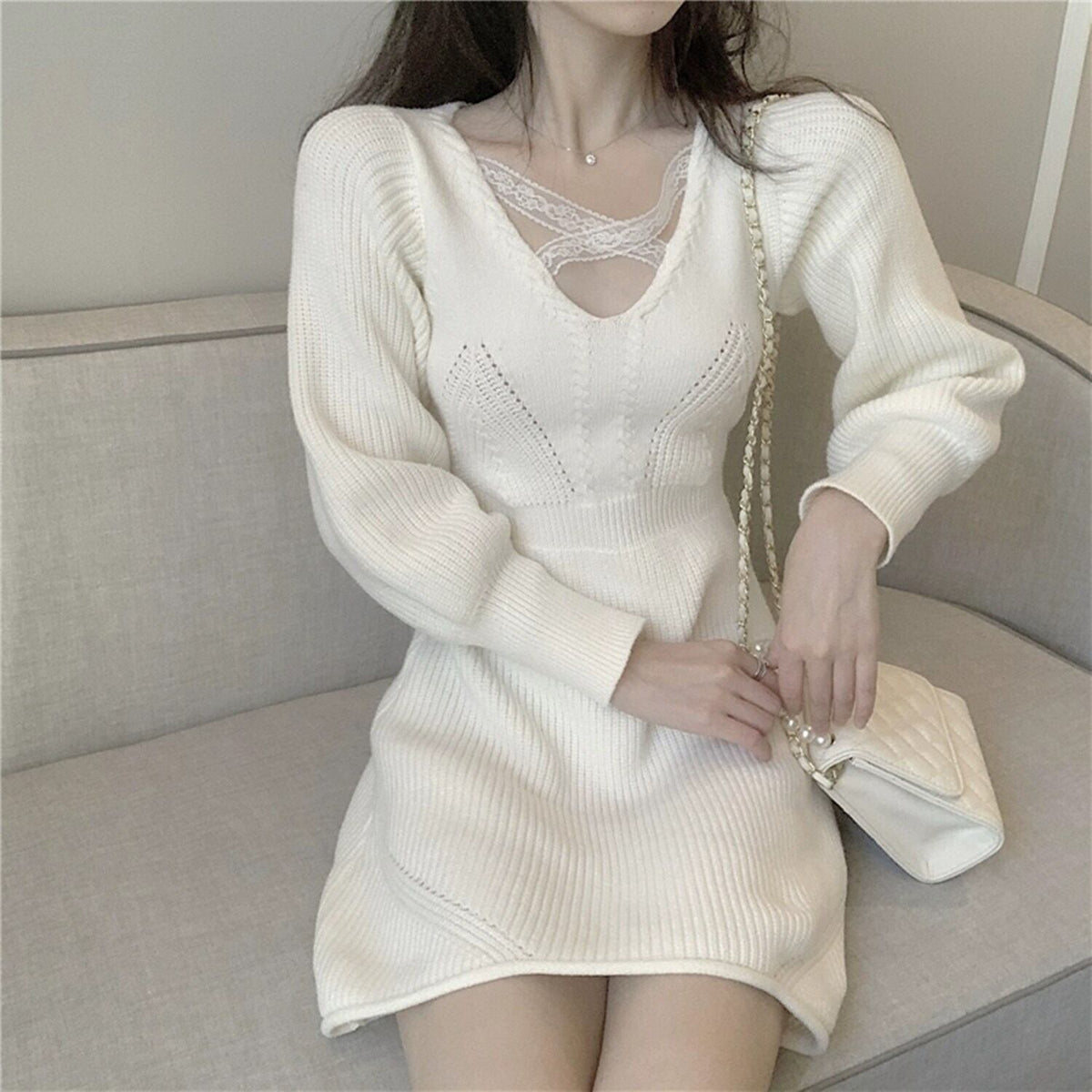 【dress】ニットミニワンピース 　N2265