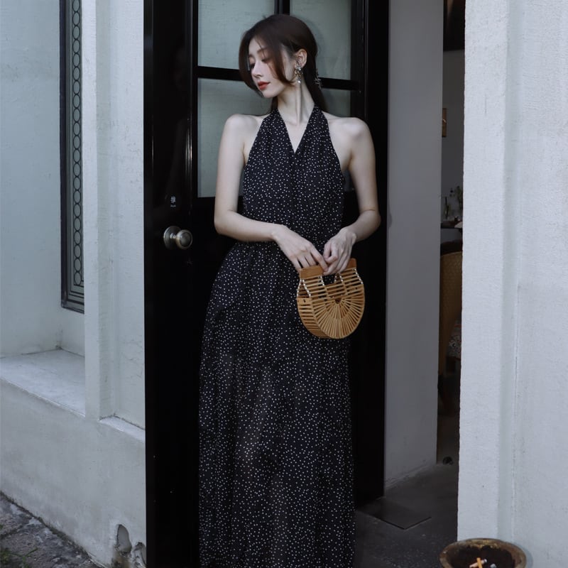 【dress】ホルターネックドット柄ワンピース　M24999
