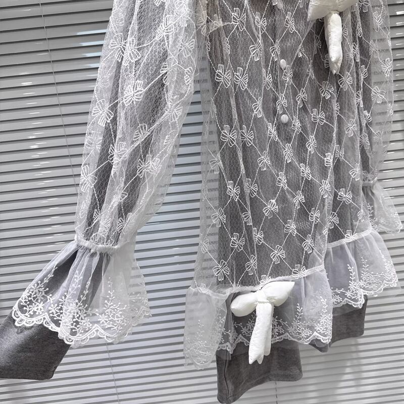 【set】レーストップス×シャツワンピースセット Q7897
