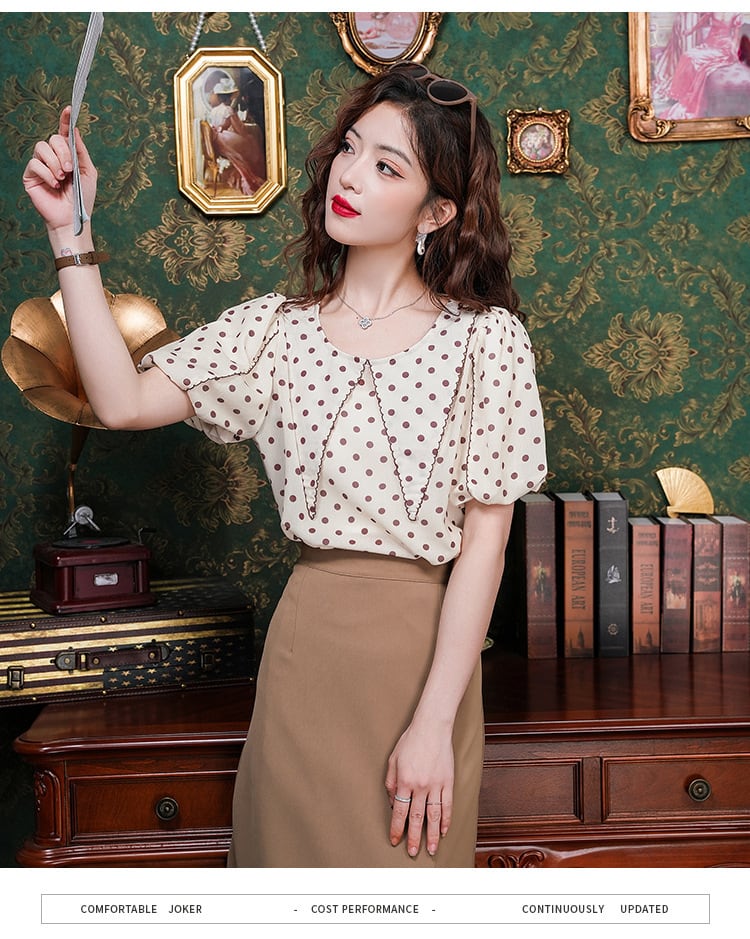 【tops】パフスリーブ ドット柄ブラウスG21040