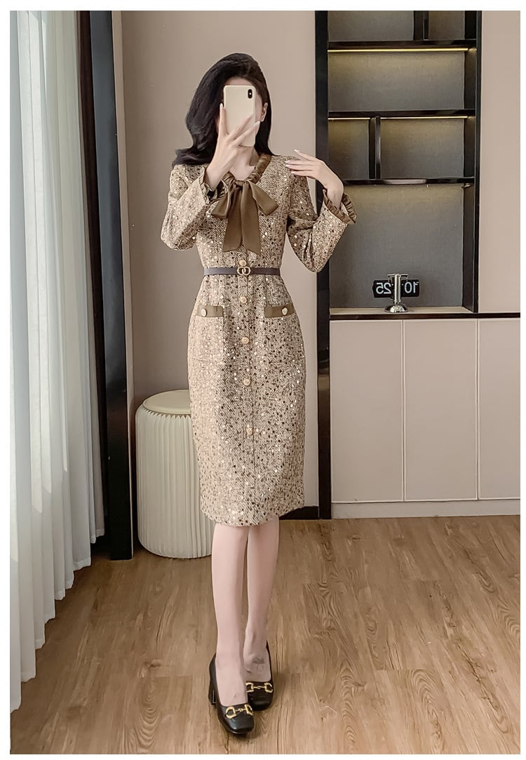 【dress】スパンコールツイードワンピース　M27788