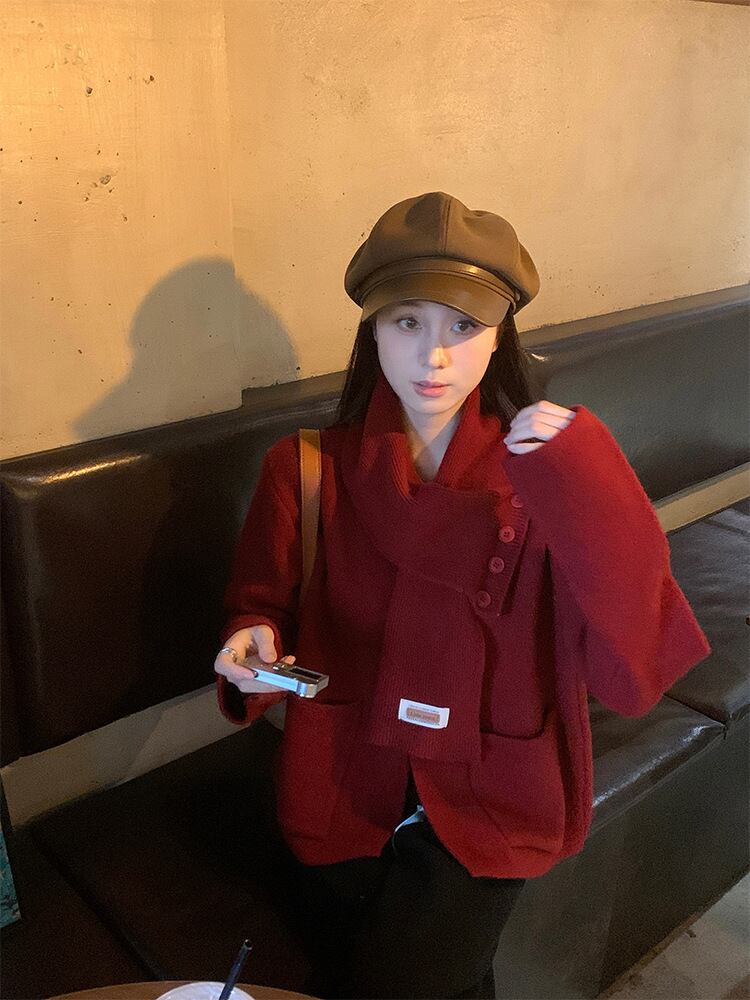 【outer】ニットカーデマフラー付き　M27737