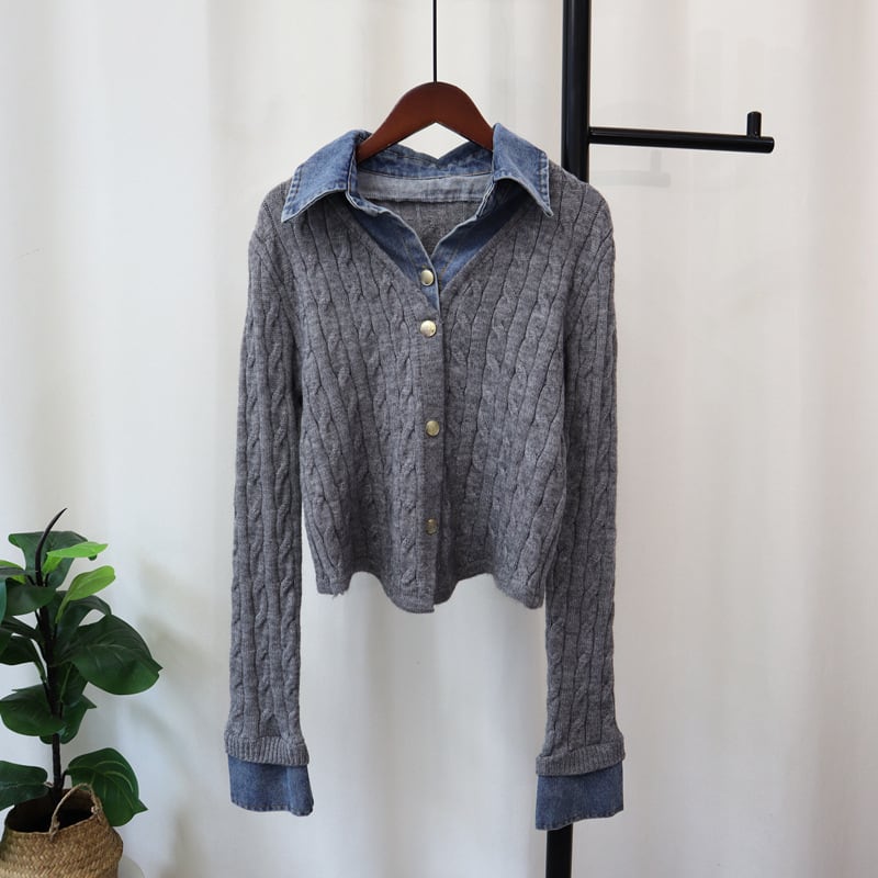 【outer】デニムドッキングニットカーディガン Q7591