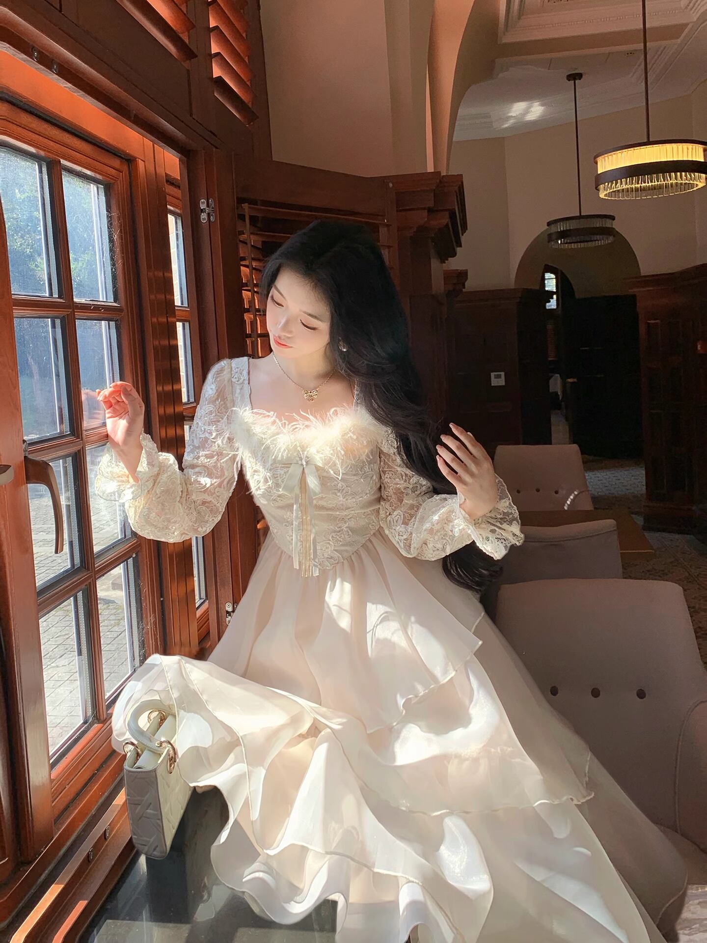 【dress】ファードッキングレースワンピース Q7600