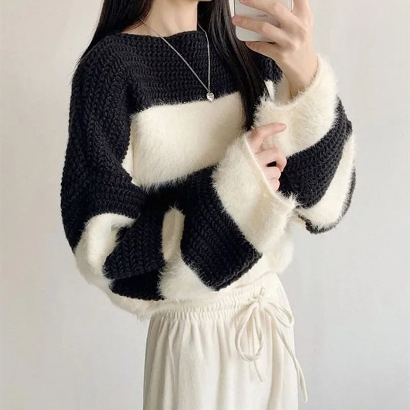 【tops】ボーダー柄ニットセーター　M26908