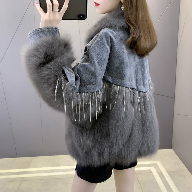 【outer】話題沸騰中ラペル長袖ポケート付き着回し配色おしゃれ厚手秋冬着デニムジャケットF1005