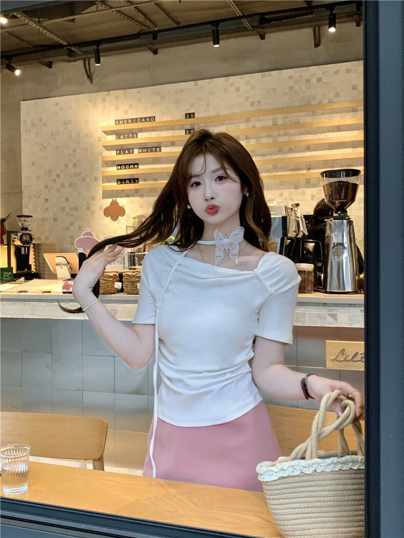 【tops】リボンイレギュラーTシャツG21557