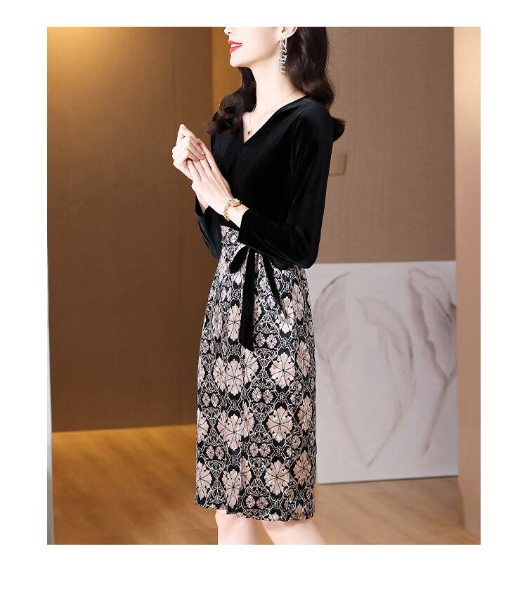 【dress】高級感フランス風好感度UP!気質満点レトロ高品質偽二つ切り替えワンピース G4799