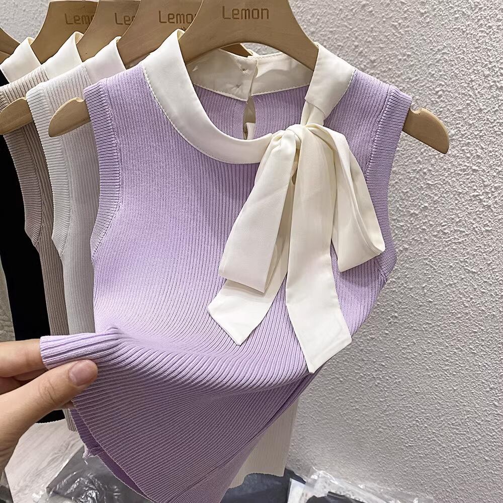 【tops】タイカラーニットタンクトップF7262