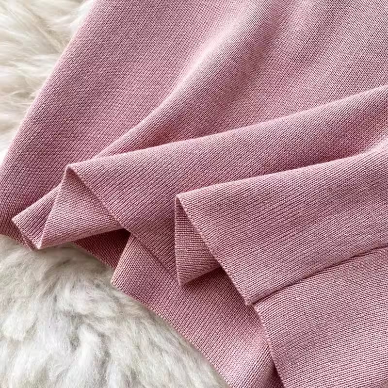 【dress】半袖体型カバーニットワンピースF7525