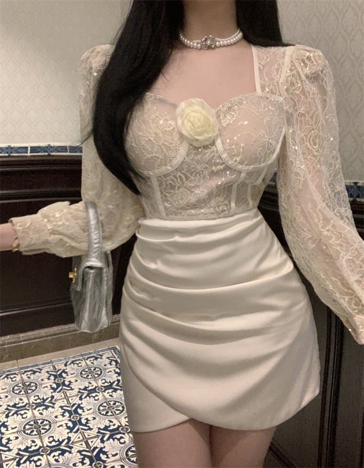 【dress】レース切り替えワンピース　M26394