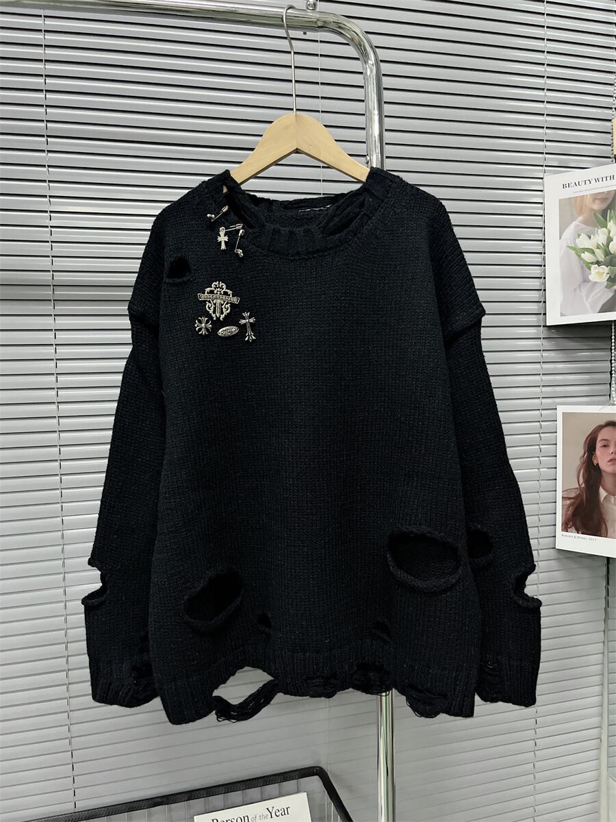 【tops】ダメージ加工ニットセーター　M18470