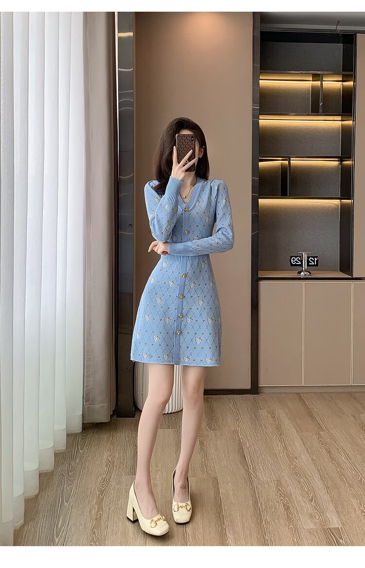 【dress】Vネックニットワンピース　M18605