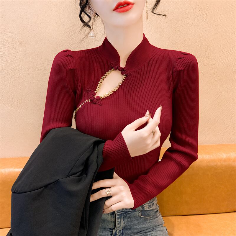 【tops】ビジューニットトップス　M28708