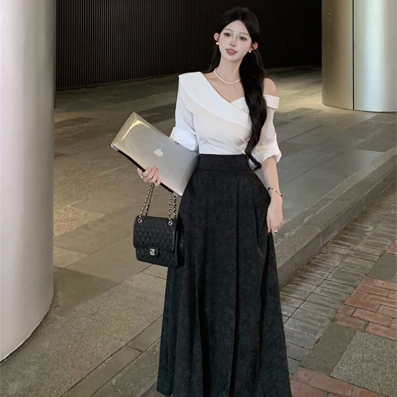 【set】オフショルダートップス×ロングスカートセット     N2688