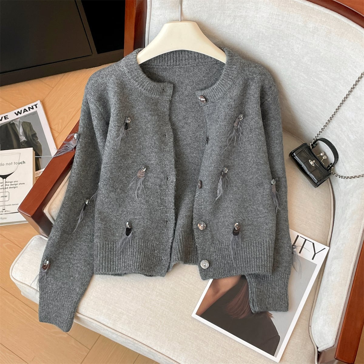【outer】スパンコールニットカーデ　M29221