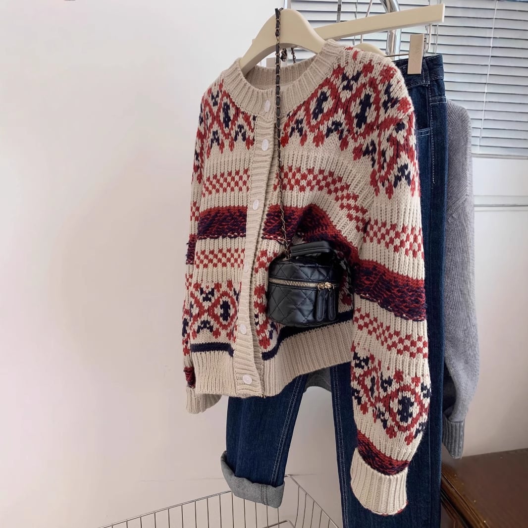 【outer】ボーダー柄ニットカーデ　M29251