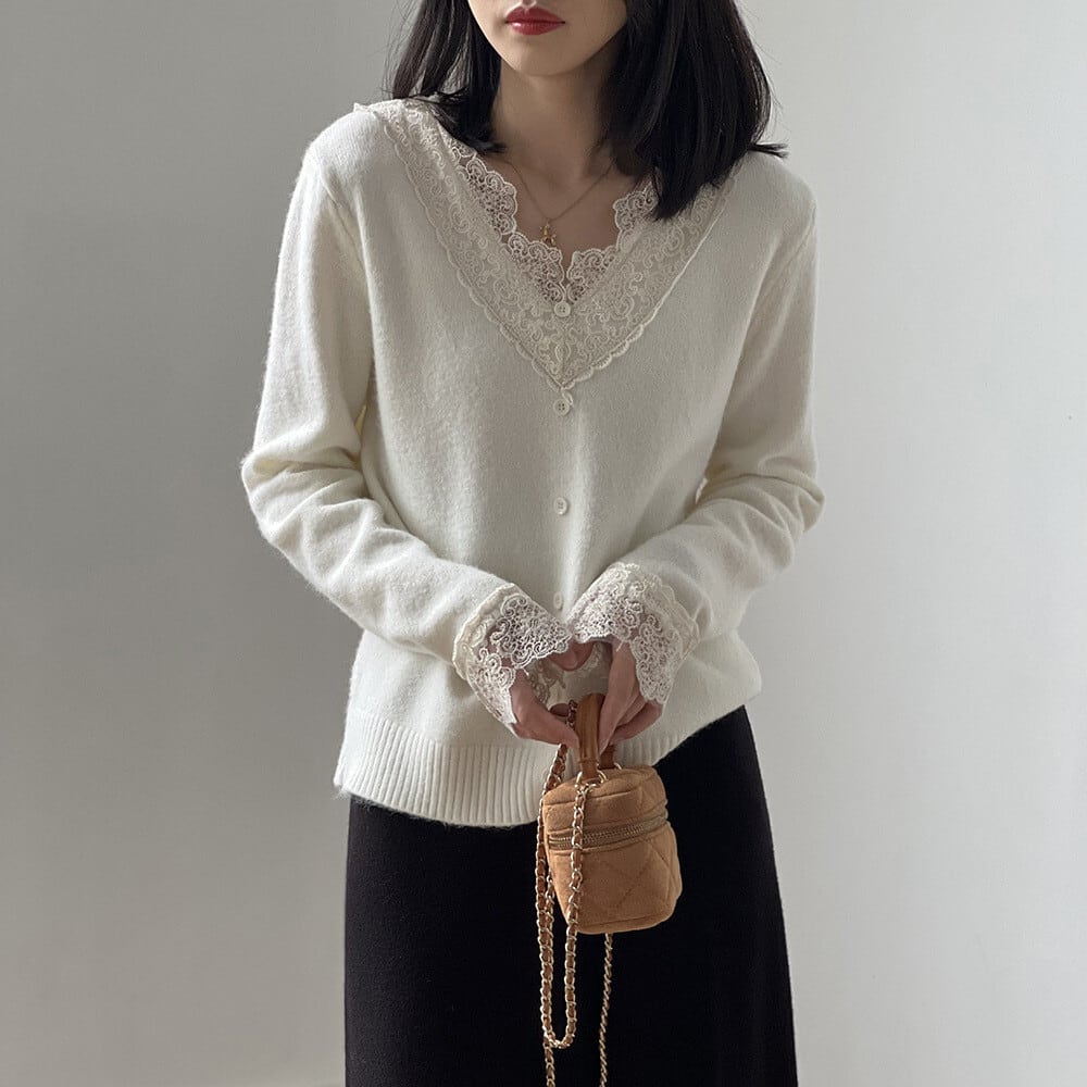 【tops】レースドッキングニットトップス　M28051