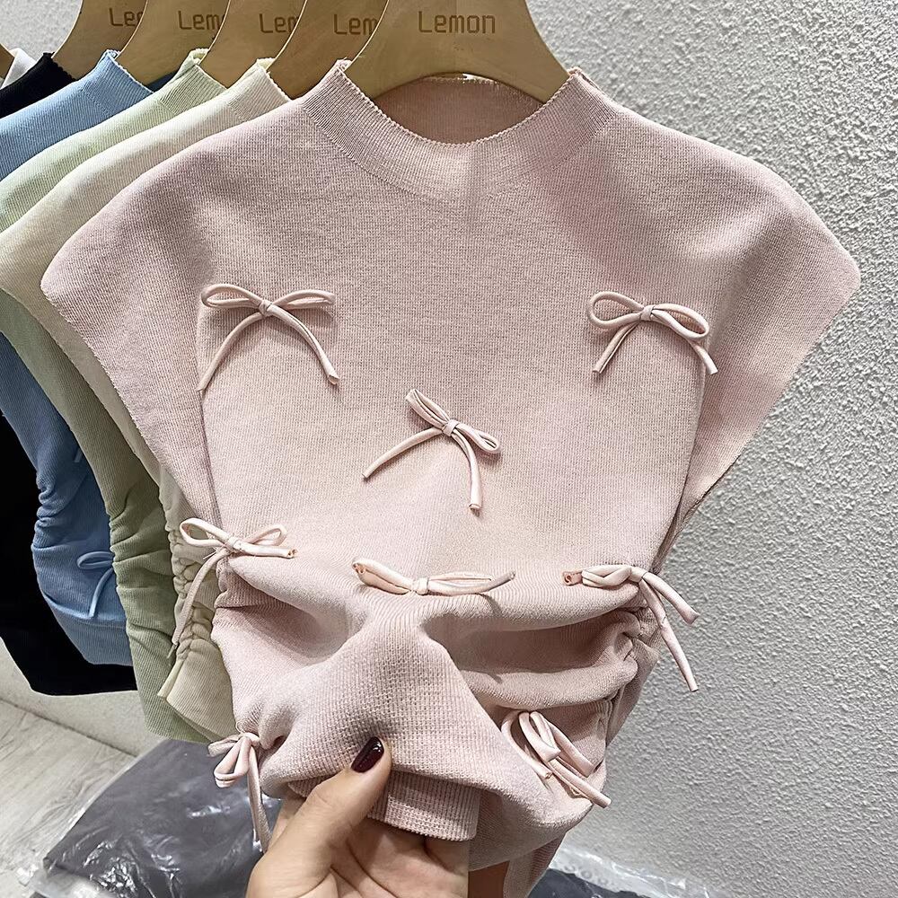 【tops】5色リボンニットタンクトップF7261