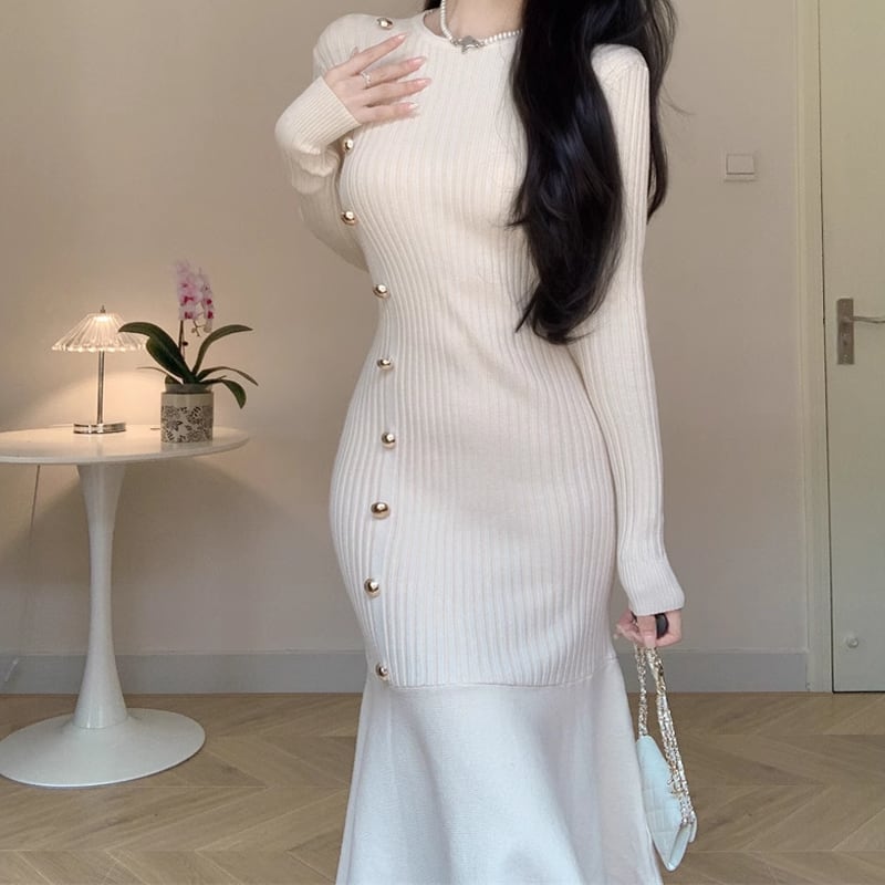 【dress】ニットマーメイドワンピース Q7288