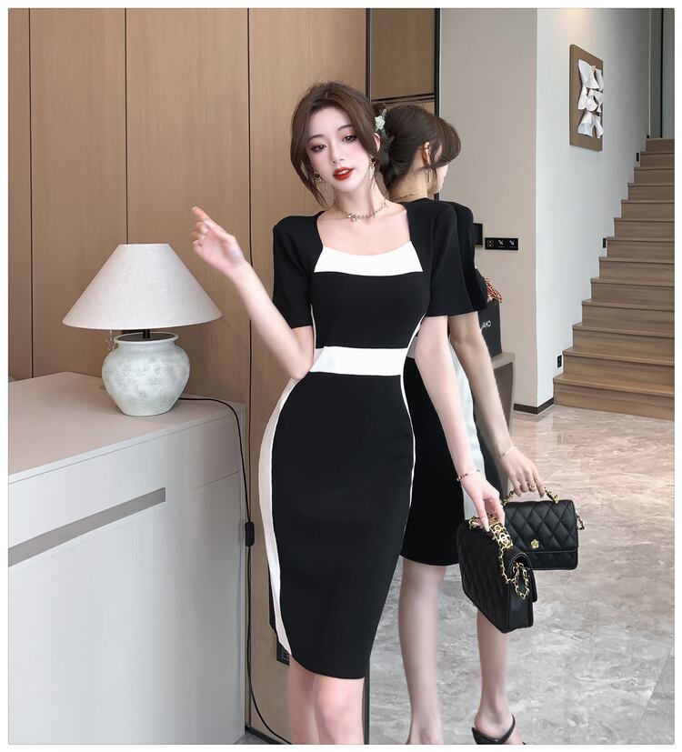 【dress】フランス風気質満点エレガントレディース体型カバー高級感ニットワンピース G13754