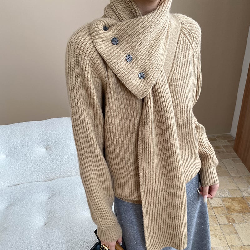 【tops】マフラー付きニットトップス Q7490