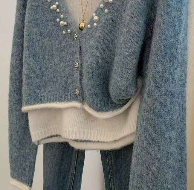 【tops】パールドッキングニットセーター　M29136