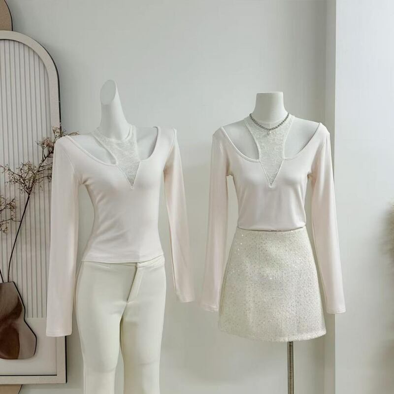 【tops】レースドッキングトップス Q7635