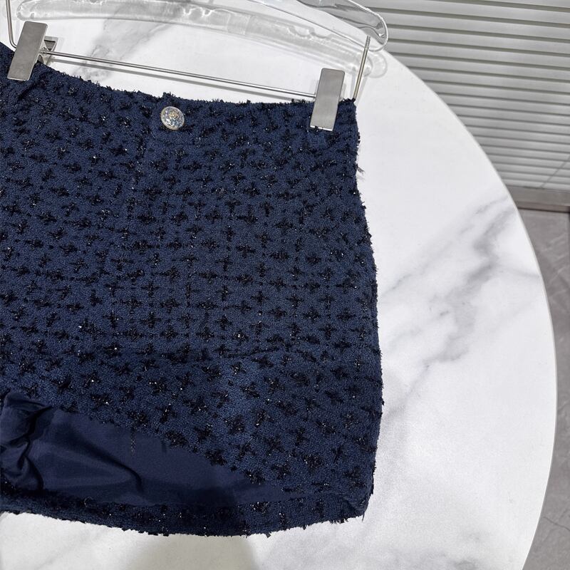 【set】フェイクレイヤードツイードジャケット×ショートパンツセット Q7341