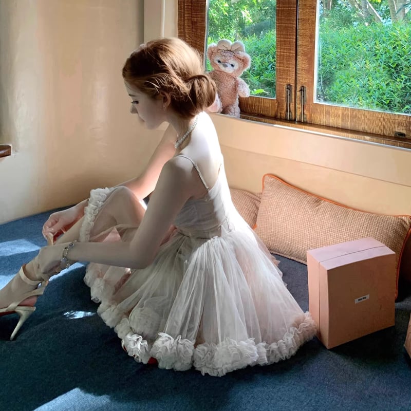 【dress】ギャザーフリルチュールミニワンピース Q8417