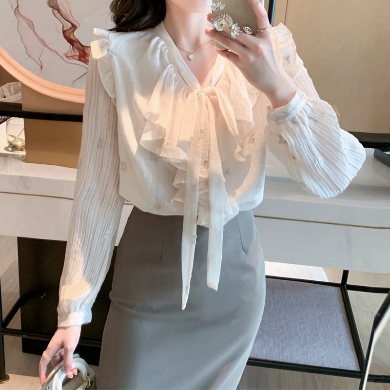 【tops】リボン付きシャツトップス　M28617