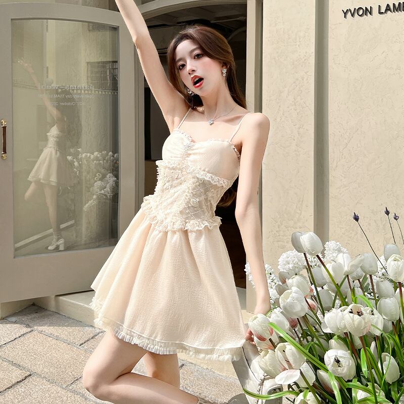 【dress】レース切り替えキャミワンピース　M30175