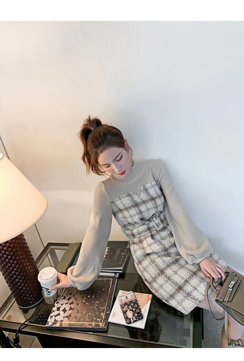 【dress】チェック柄ドッキングワンピース　M18472