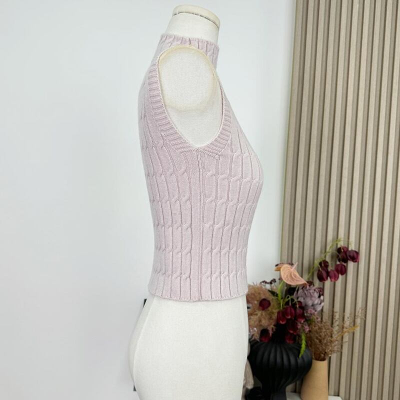【tops】ハイネックノースリーブニットトップス Q7619