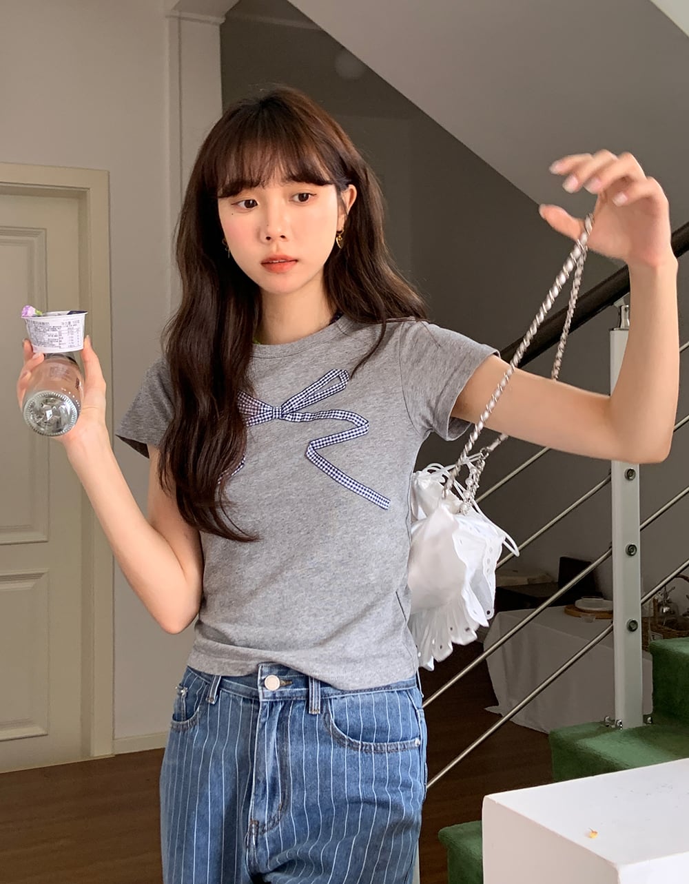 【tops】リボン付きTシャツ　M24988