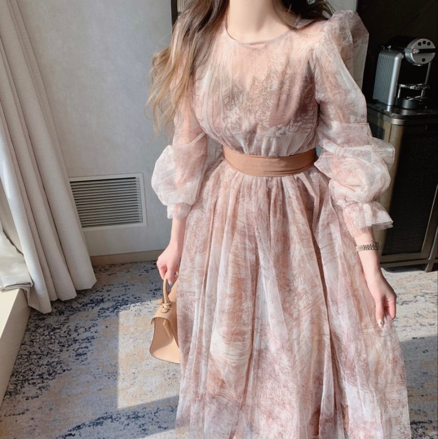 【dress】パフスリーブチュールワンピース　M30144