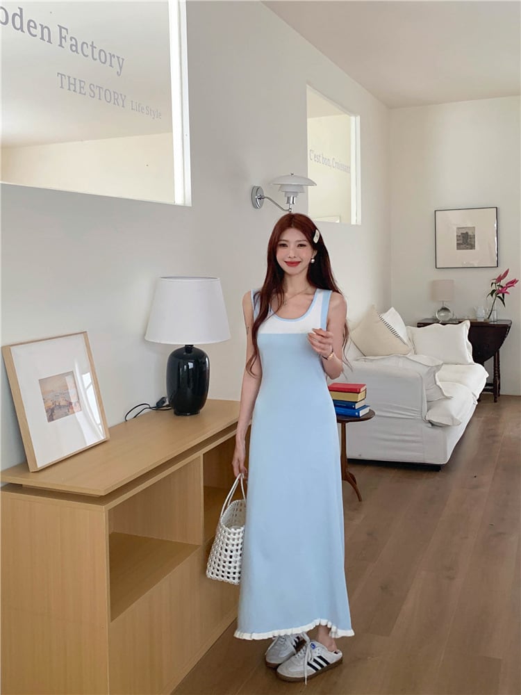 【dress】偽二つ切り替えニットキャミワンピース G20518