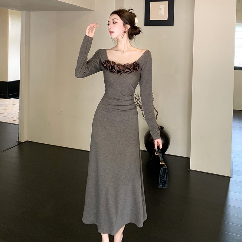 【dress】立体フラワーニットワンピース　M26416