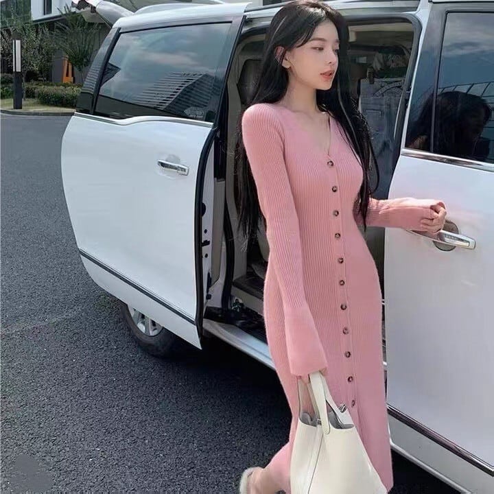 【dress】ボタンデザインニットワンピース　M26737